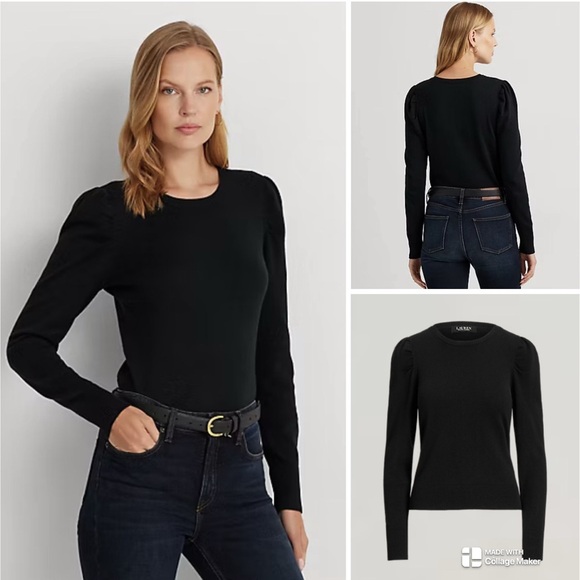Lauren Ralph Lauren puff sleeve sweater black label - Picture 1 of 11